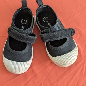 Kids Black Canvas Mary Jane Shoes with White Toe